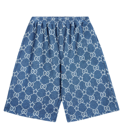 Gucci Kids' Gg Cotton-blend Terry Bermuda Shorts In Avio/mc/mx