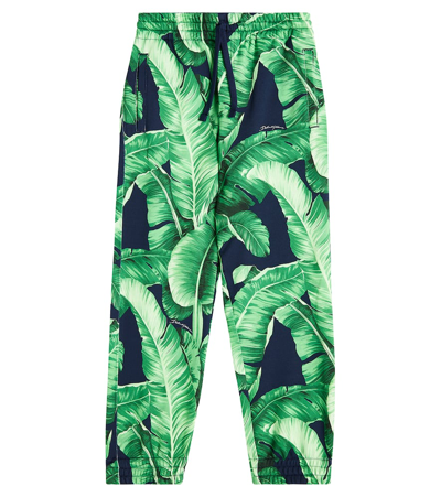 Dolce & Gabbana Kids' Printed Cotton Jersey Sweatpants In Banano F.blu