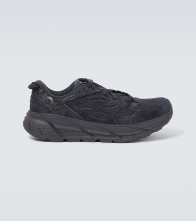 Hoka One One Clifton L Suede Sneakers In Black / Black