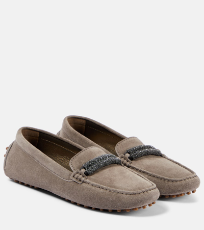 Brunello Cucinelli Monili-embellished Suede Loafers In Ossido
