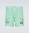 Bode See You At The Barn Cotton Shorts In White Green