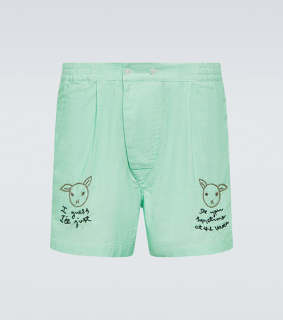 Bode See You At The Barn Cotton Shorts In Green