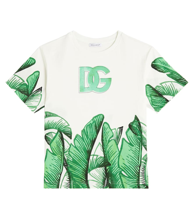 Dolce & Gabbana Kids' Dg Logo Cotton T-shirt In Banano F.sabbia