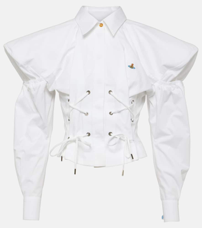 Vivienne Westwood Gexy修身棉质系带衬衫 In White