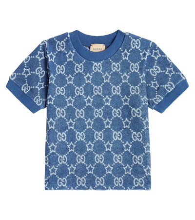 Gucci Kids' Gg Cotton-blend Terry T-shirt In Avio/mc/mx