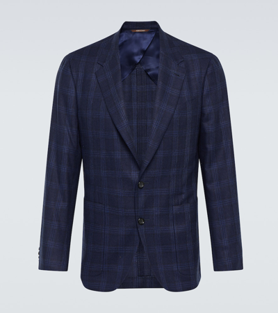 Canali Kei Checked Silk And Wool Blazer In 324