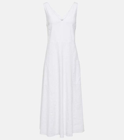 Vince Linen-blend Midi Dress In Optic White