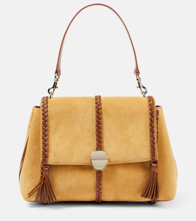 Chloé Penelope Medium Suede Shoulder Bag In Safari Gold