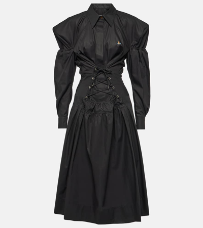 Vivienne Westwood Kate Cotton Lace-up Midi Shirt Dress In Black