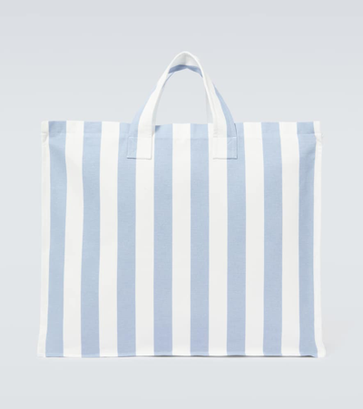 King & Tuckfield Large Striped Cotton Canvas Tote Bag In Powder Blue/ecru Stripe
