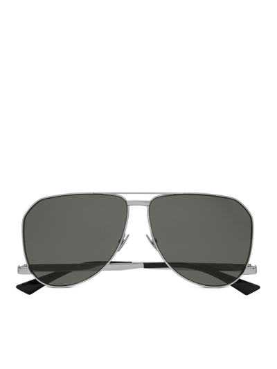 Saint Laurent Logo-engraved Pilot-frame Sunglasses In Silver