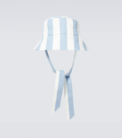 King & Tuckfield Striped Cotton Canvas Bucket Hat In Powder Blue/ecru