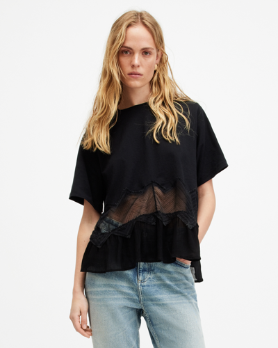 Allsaints Gracie Lace Panelled Oversized T-shirt In Black