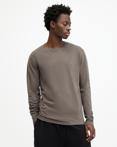 Allsaints Brace Brushed Cotton Long Sleeve T-shirt In Ash Khaki Green