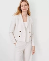 Ann Taylor The Petite Cropped Double Breasted Blazer In Textured Stretch In Bleached Almond