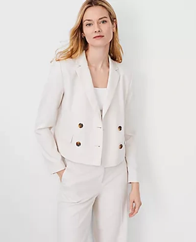 Ann Taylor The Petite Cropped Double Breasted Blazer In Textured Stretch In Bleached Almond