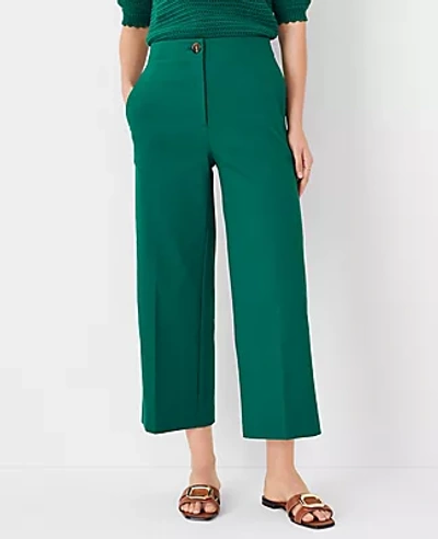 Ann Taylor The Petite High Rise Kate Wide Leg Crop Pant In Texture In Fresh Evergreen