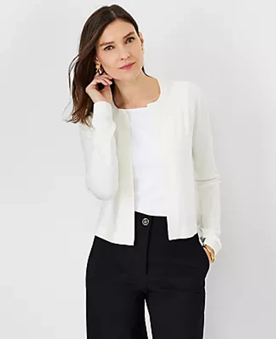 Ann Taylor Seasonless Cropped Open Cardigan In Winter White