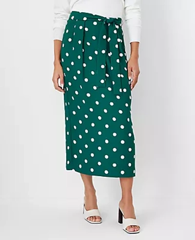 Ann Taylor Petite Dotted Tie Waist Pleated Midi Skirt In Fresh Evergreen