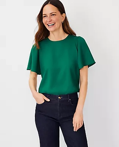 Ann Taylor Shirred Short Sleeve Top In Fresh Evergreen