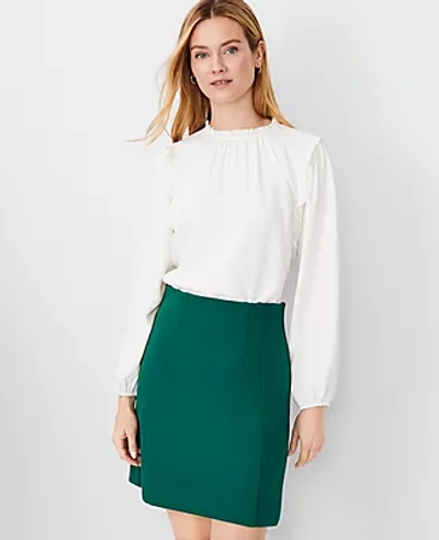 Ann Taylor Petite Mixed Media Ruffle Blouse In Winter White