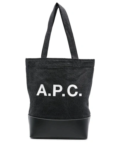 Apc Denim And Leather Tote Bag In Black
