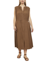 Vince Plus Shirred Band Collar Linen-blend Dress
