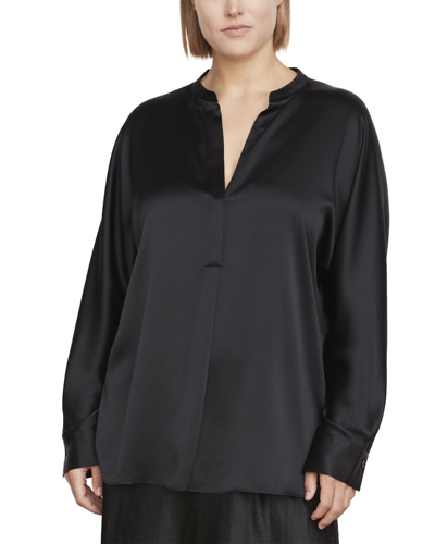 Vince Plus Band Collar Silk Blouse In Black