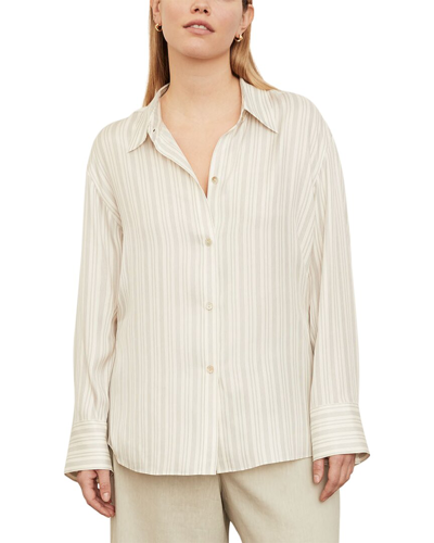Vince Plus Stripe Sculpted Silk-blend Shirt In Off White