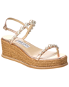 Jimmy Choo Amatuus Pearl-embellished Leather Wedge Sandals In Neutral