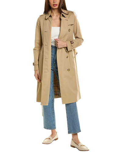 Burberry Double Breasted Cotton Trench Coat In Beige