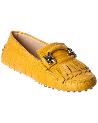 Tod's Gommino T-ring Croc-embossed Loafer In Yellow