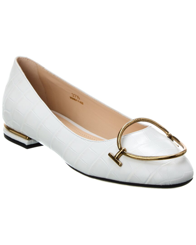 Tod's Leather Chain Ballerina Flats In White