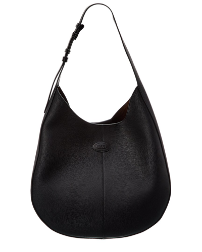 Tod's Logo Patched Hobo Bag In Black