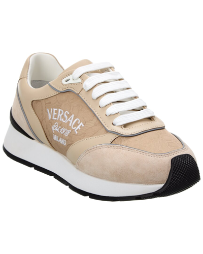 Versace Milano Leather Running Sneaker In Beige