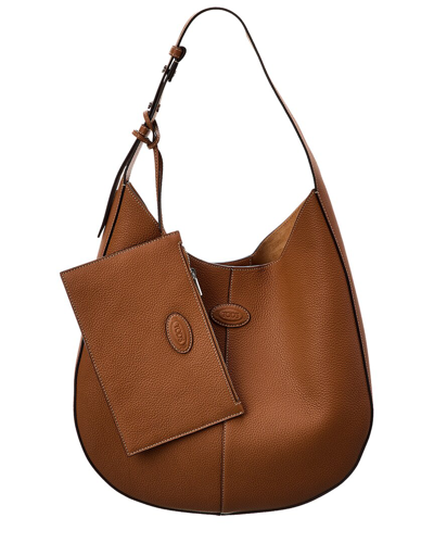 Tod's Di Small Leather Hobo Bag In Brown