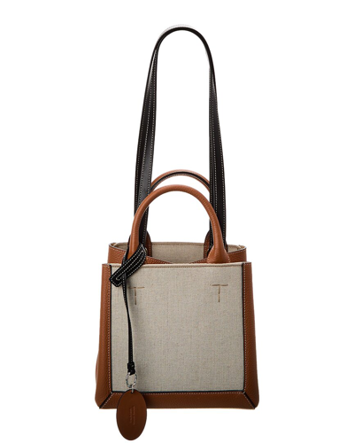 Tod's Logo Canvas & Leather Tote In Brown