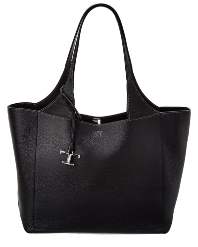 Tod's Logo-charm Leather Tote Bag In Black
