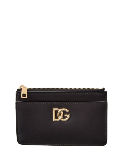 Dolce & Gabbana Dg Logo Leather Card Holder In Black