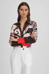 Reiss Burgundy/cream Kari Printed High-low Button-through Shirt In Burgundy/cream