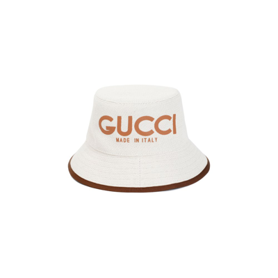 Gucci Logo Printed Bucket Hat In Beige Natural