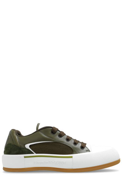 Alexander Mcqueen Deck Plimsoll Leather Sneakers In Green