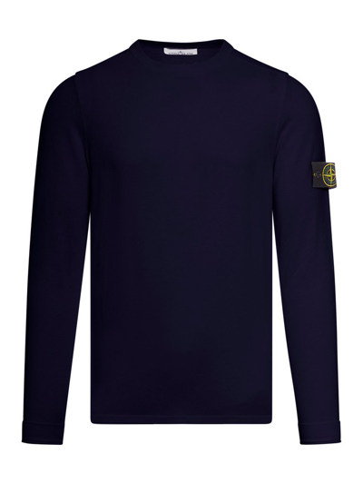 Stone Island Logo Patch Detail Crewneck Sweater In Blue