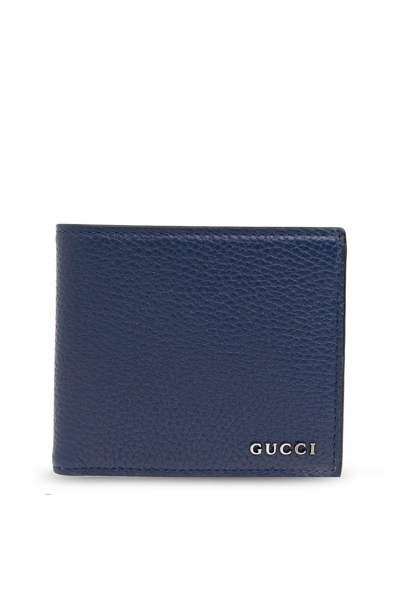 Gucci Logo Plaque Bifold Wallet In Navy