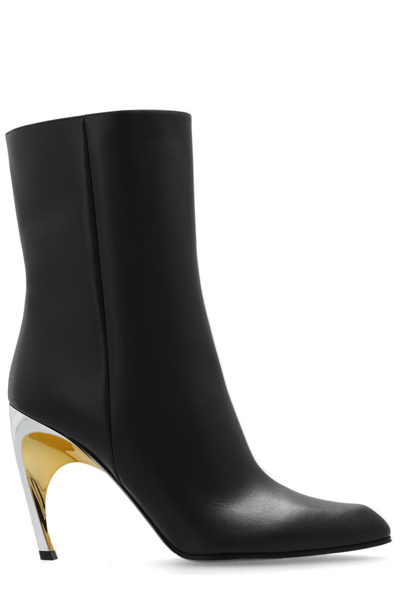 Alexander Mcqueen Pointed Toe Heeled Boots In Black/silver/gold