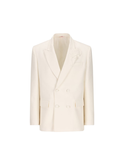 Valentino Double-breasted Long-sleeved Blazer In White