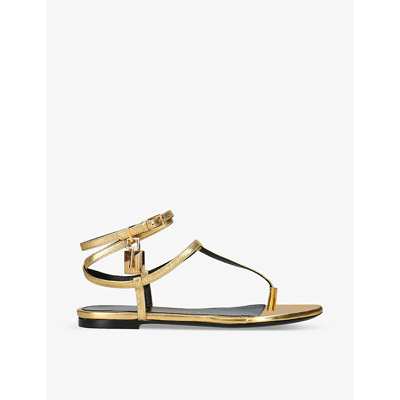 Tom Ford Womens Gold Padlock Buckle-embellishment Leather Sandals