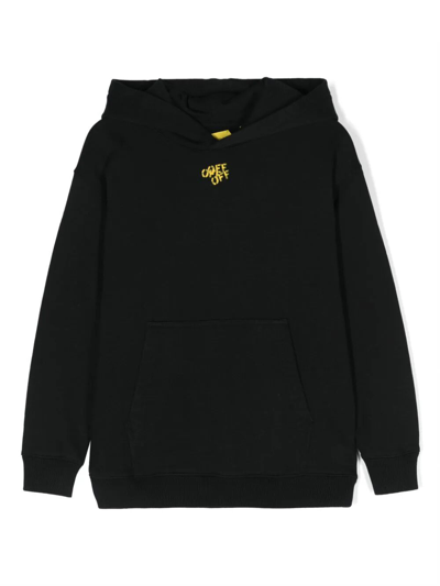 Off-white Kids' Logo-stamp Cotton Hoodie In Black