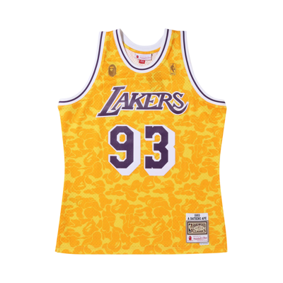 Pre-owned Bape X Mitchell & Ness Los Angeles Lakers Jersey 'yellow'