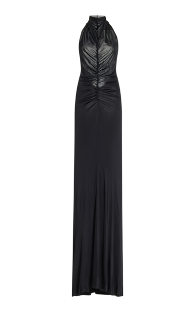 Atlein Ruched Jersey Halter Gown In Black